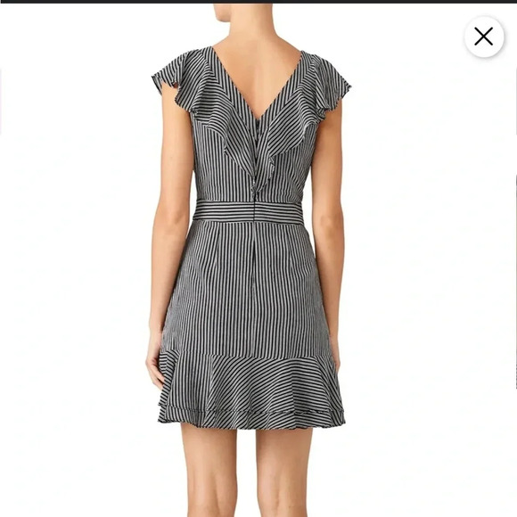 J.O.A. Stripe Ruffle Faux Wrap Dress XS - Picture 2 of 7